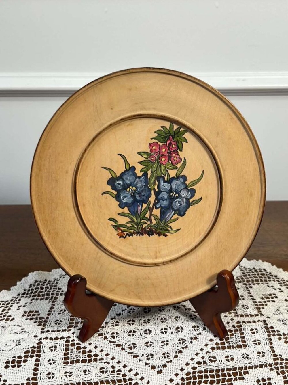 Vintage 1945 Bad Kissingen Floral Folk Art 7” Wood Plate